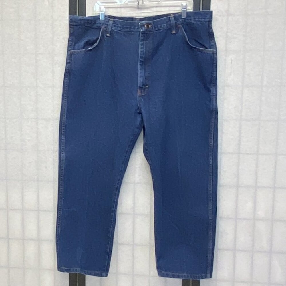 Rustler Vintage Straight Leg Denim Jeans W42 Medium Blue Wash Regular Fit Hemmed